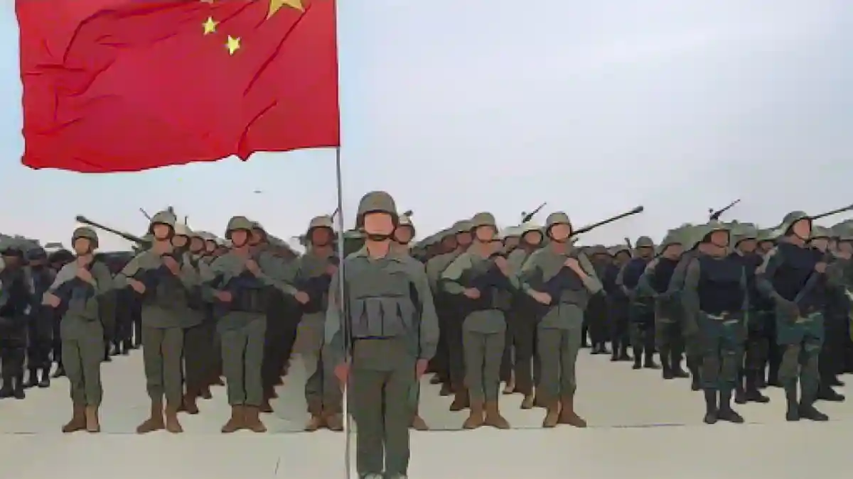 Солдаты в южной китайской провинции Гуандун.:Солдаты в южной китайской провинции Гуандун. Фото