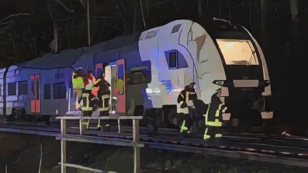 Сотрудники службы спасения эвакуируют поезд.:Сотрудники службы спасения эвакуируют поезд. Фото