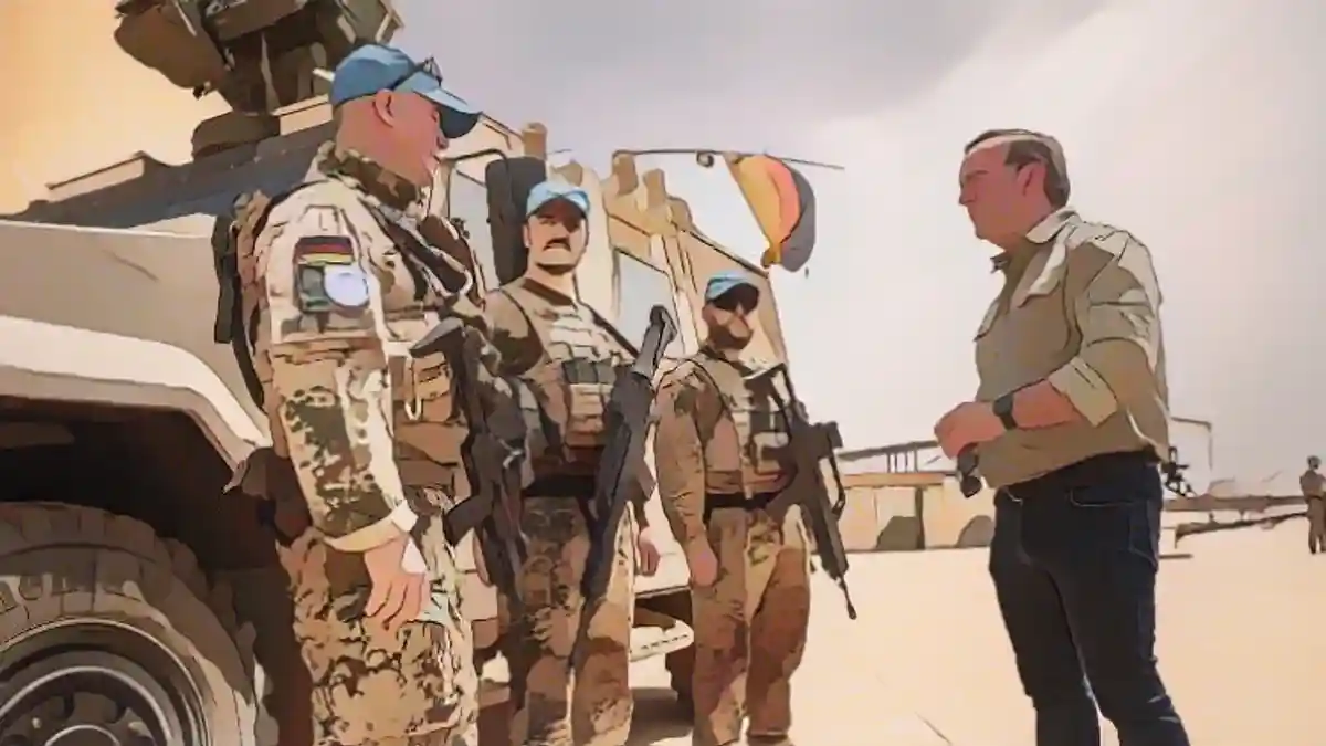 В апреле министр обороны Писториус посетил солдат бундесвера в Мали.:В апреле министр обороны Писториус посетил солдат бундесвера в Мали.
