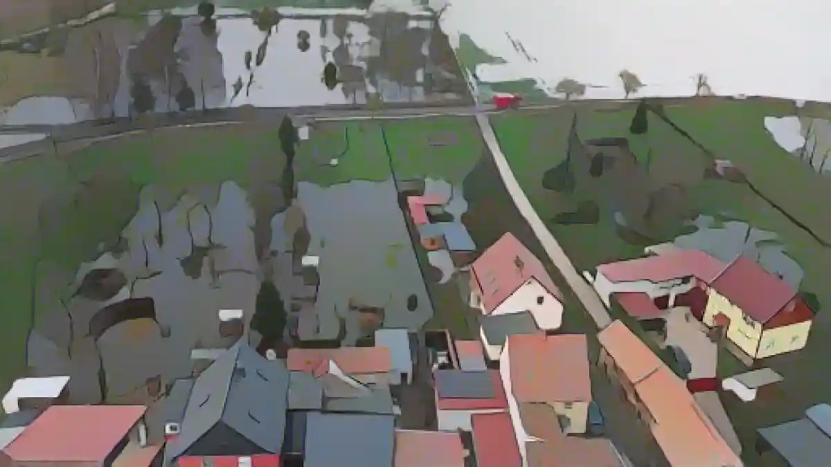 Вид на деревню Виндехаузен, снятый с помощью беспилотника.:Вид на деревню Виндехаузен, снятый с помощью беспилотника. Фото