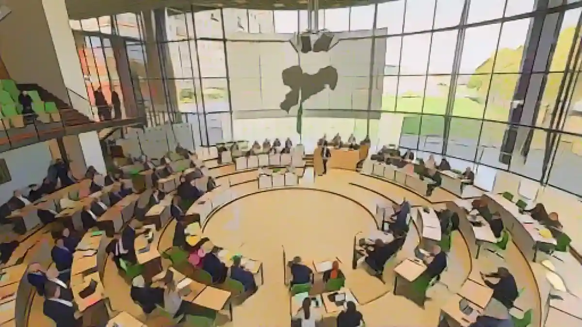 Вид на зал пленарных заседаний во время сессии парламента Саксонского государства.:Вид на зал пленарных заседаний во время сессии парламента Саксонии. Фото