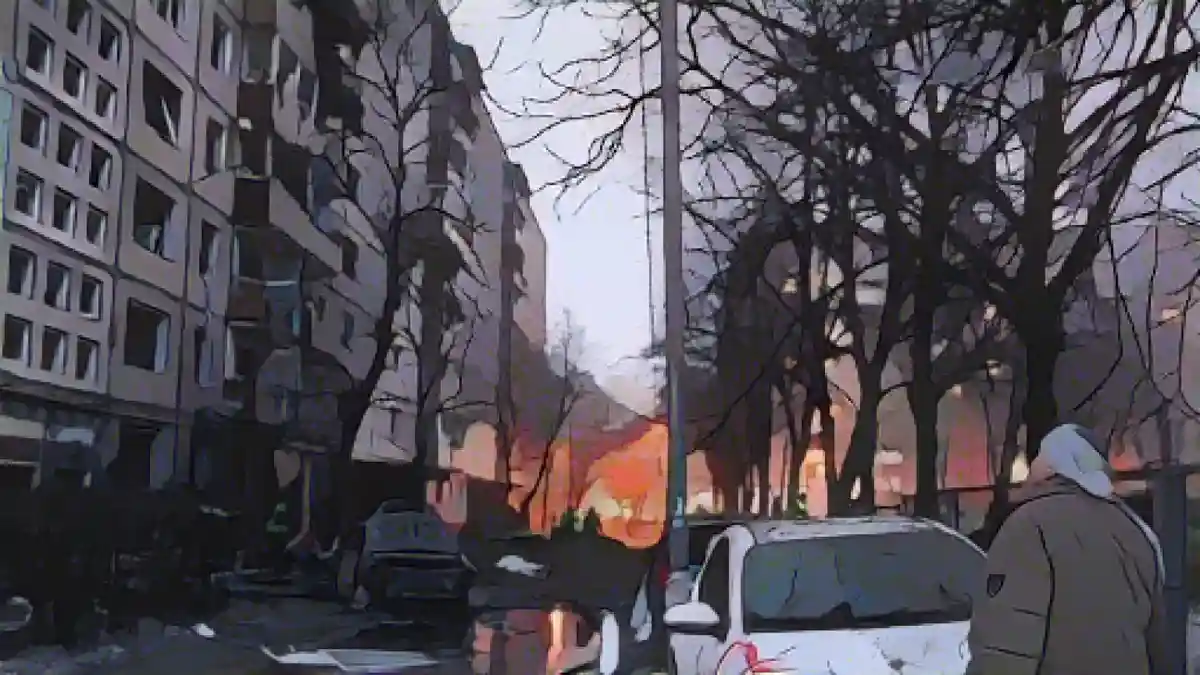 Жилой дом в Киеве был поврежден в результате ракетного удара российской армии.:Жилой дом в Киеве был поврежден в результате ракетного удара российской армии. Фото
