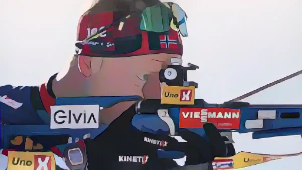 Звезда норвежского биатлона Йоханнес Тингнес Бё также выиграл масс-старт.:Звезда норвежского биатлона Йоханнес Тингнес Бё также выиграл масс-старт. Фото
