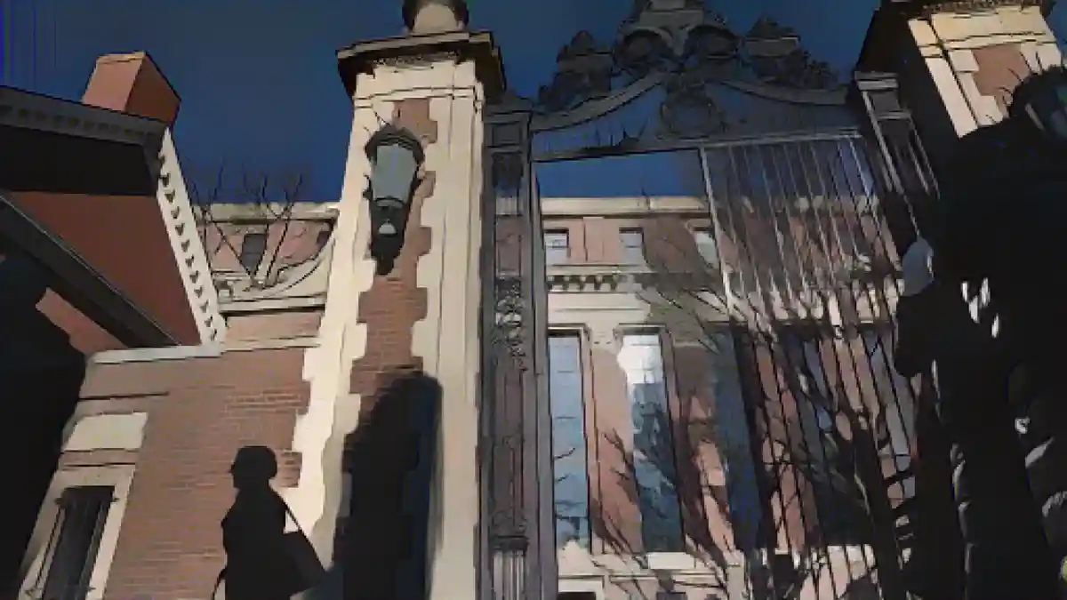 Пешеход проходит через ворота в Гарвардский двор на Массачусетском проспекте в Кембридже, штат Массачусетс, США, 12 декабря:Пешеход проходит через ворота в Гарвардский двор на Массачусетском проспекте в Кембридже, штат Массачусетс, 12 декабря.