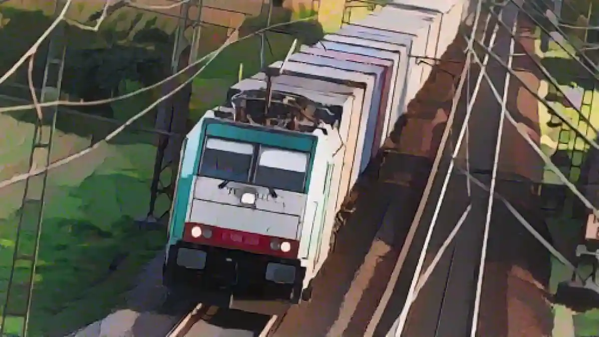 Товарный поезд пересекает линию долины Рейна недалеко от города Лар.:Товарный поезд пересекает линию долины Рейна недалеко от города Лар. Фото