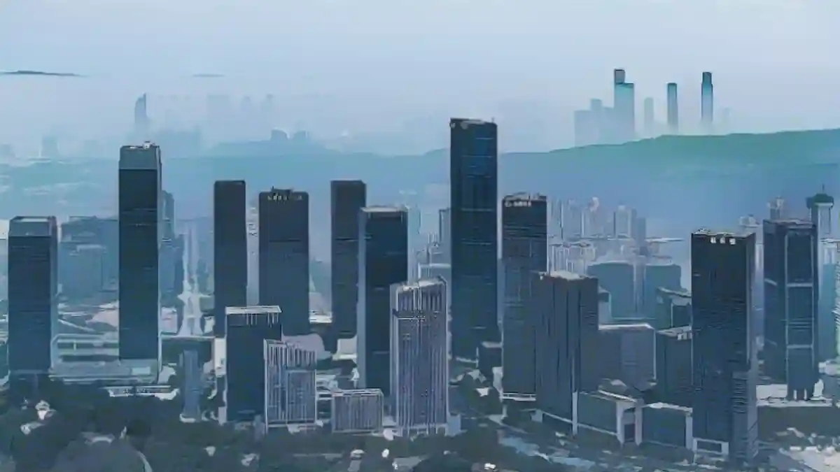 Вид на южнокитайский промышленный город и мегаполис Наньнин в тумане:Вид на южнокитайский промышленный город и мегаполис Наньнин в тумане.